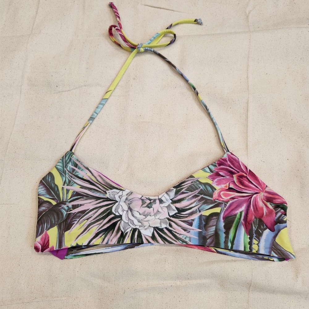 Mara Hoffman Tropical Floral Halter Bikini Top Strappy Back Size S Small